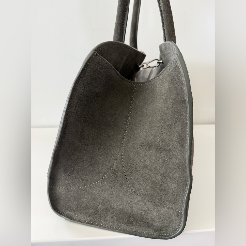 COS Small Studio Suede Leather Shoulder Bag Tote Handbag, Gray - Picture 5 of 10